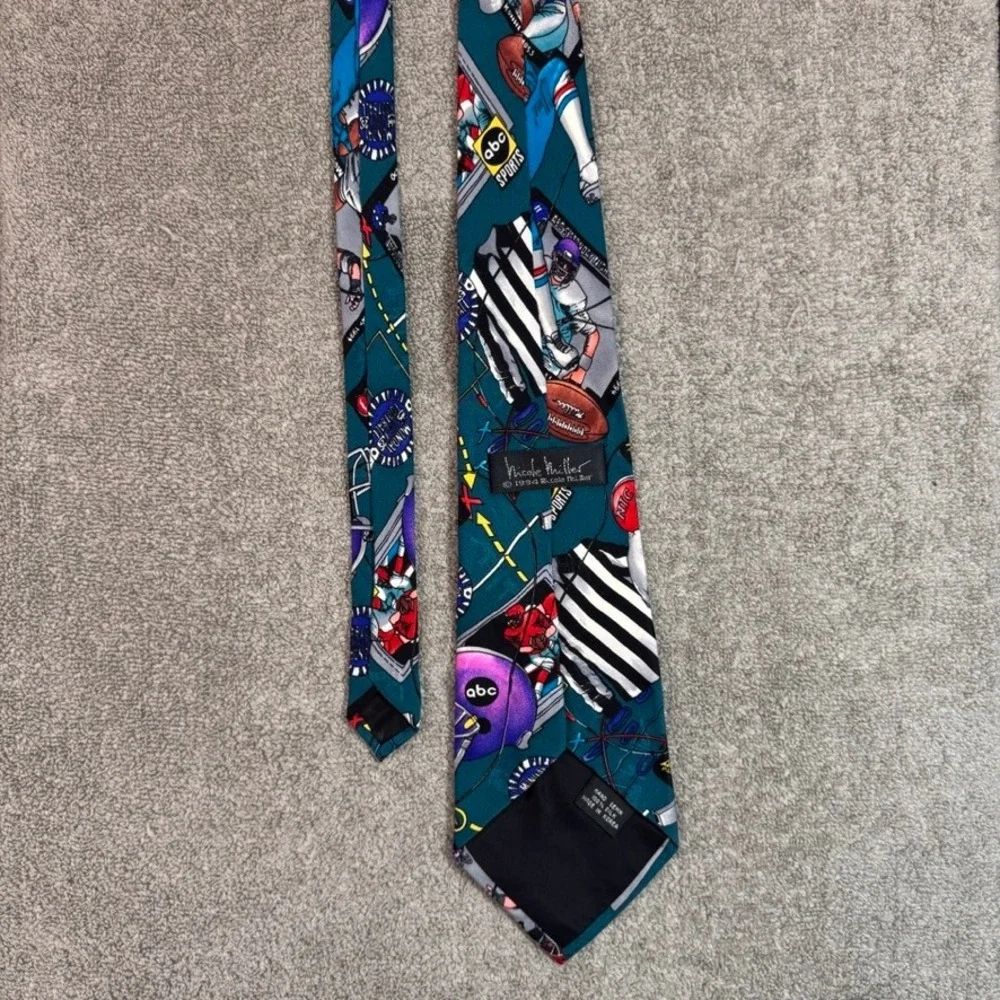 Nicole Miller 1994 ABC Monday Night Football Silk Tie Vintage Teal Sports NFL